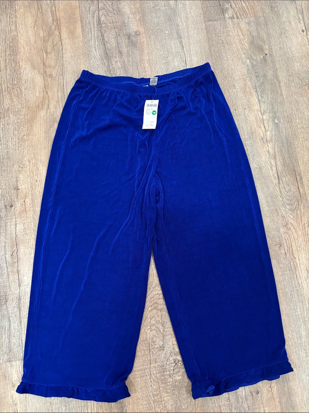 Chico's Royal Blue Velour Cropped Ruffle-Hem Pants
